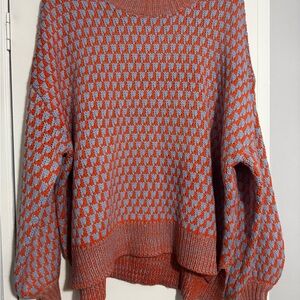 ARULA Vibrant Orange and blue Checkered Sweater